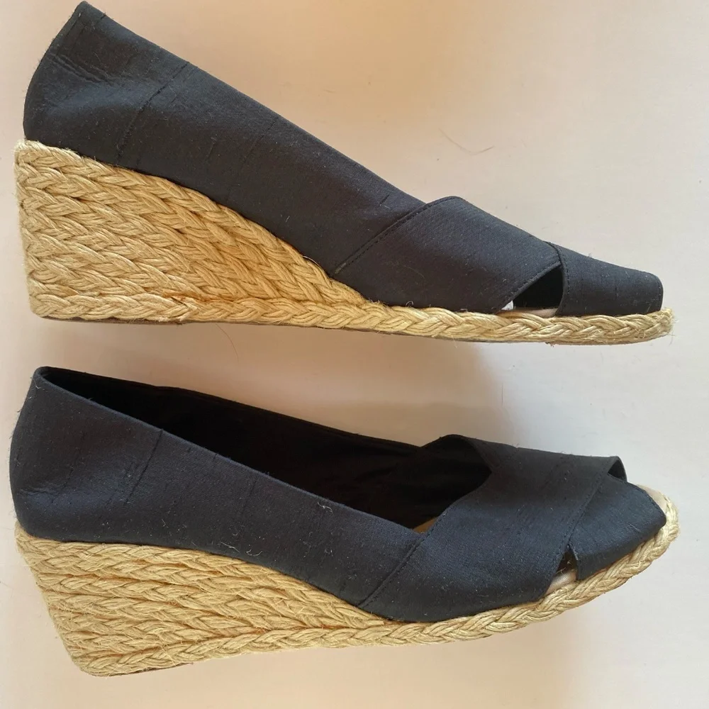 NWT Lauren Ralph Lauren - Black 'Cecilia' Shantung Silk Espadrille Wedge 10B